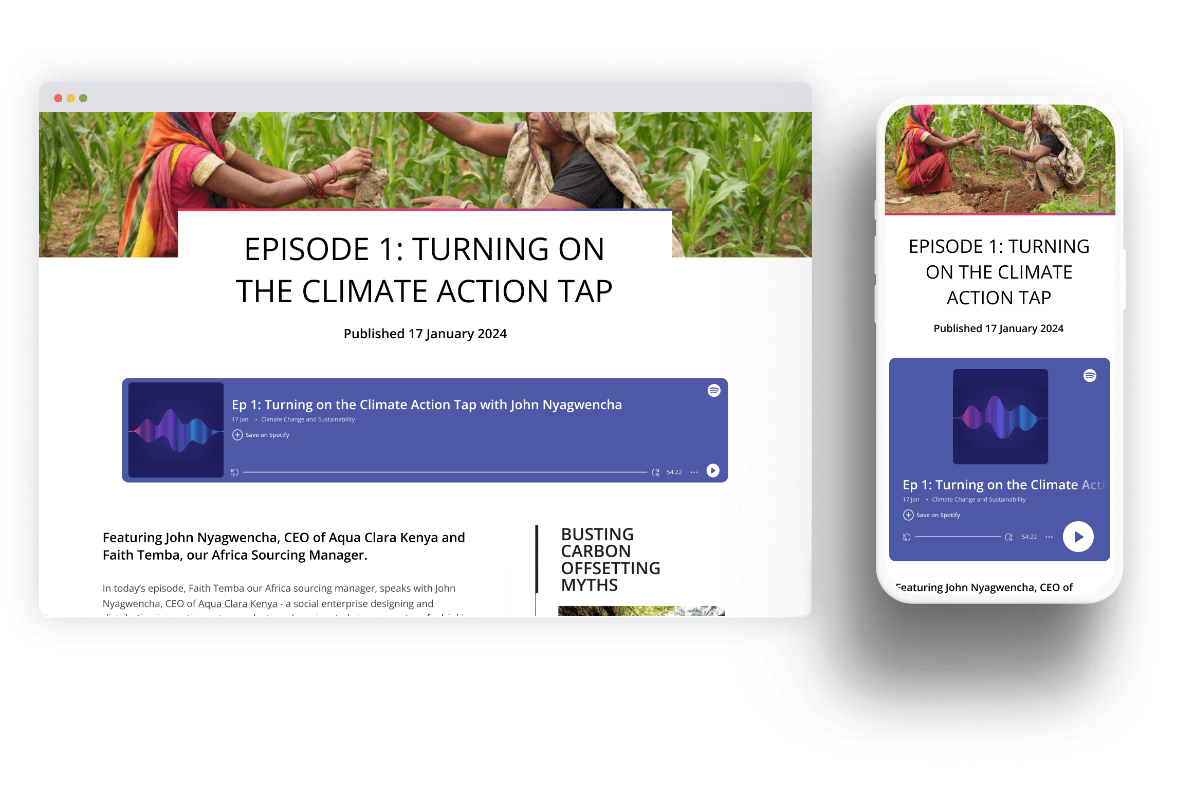 The Climate Impact Partners site shown on both desktop and mobile