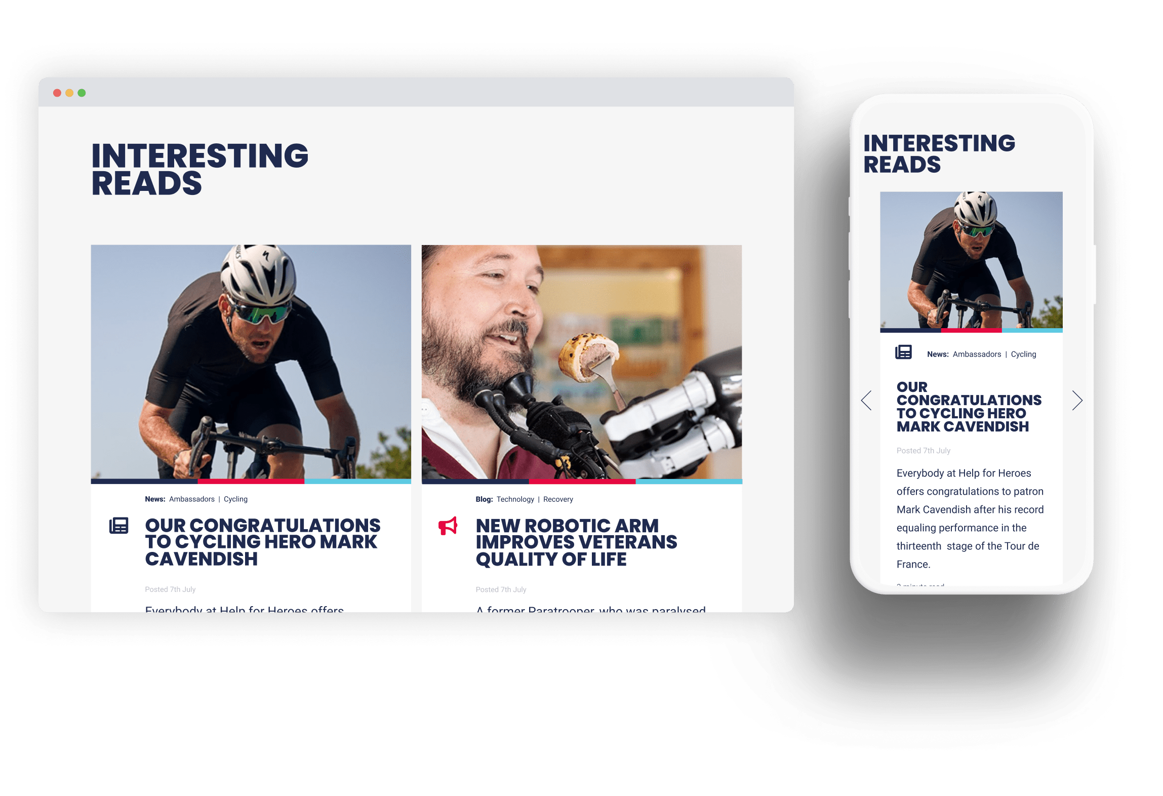 The Help for Heroes site shown on both desktop and mobile