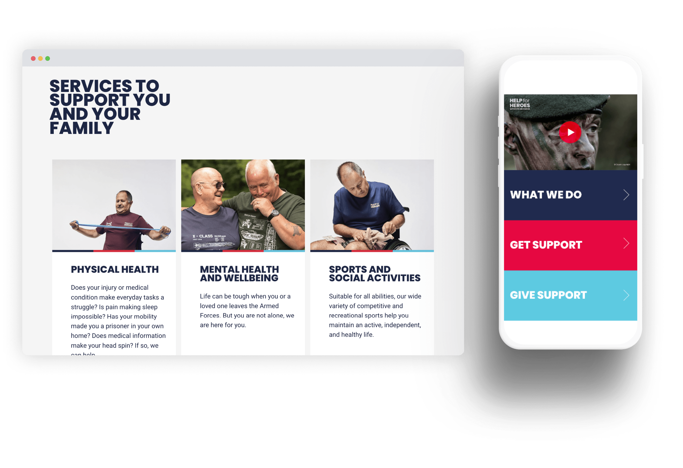 The Help for Heroes site shown on both desktop and mobile