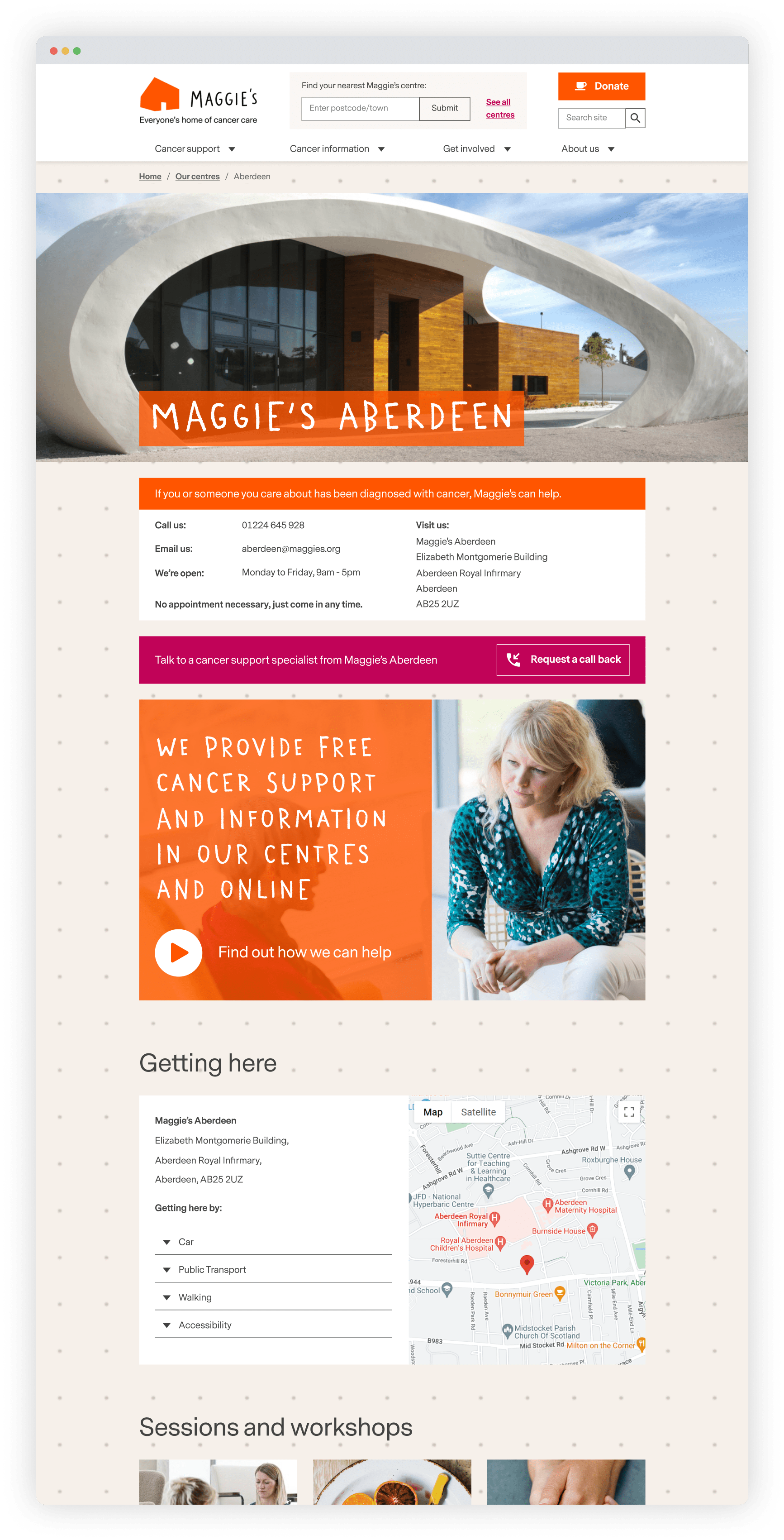 Maggie's website screenshot