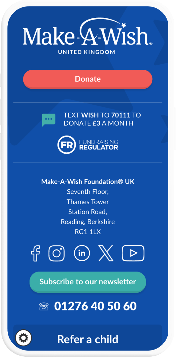 Make a Wish UK mobile version