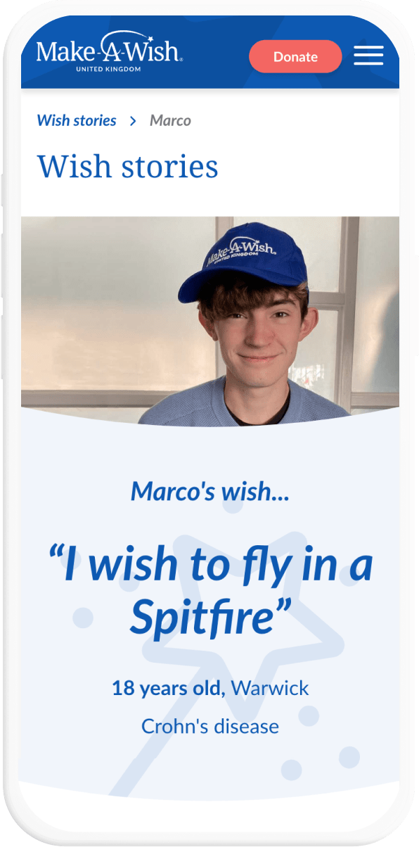 Make a Wish UK mobile version