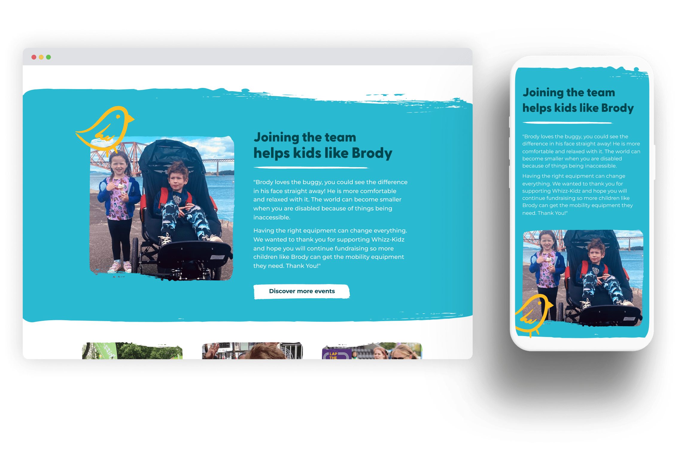 The Whizz Kidz website shown on both desktop and mobile